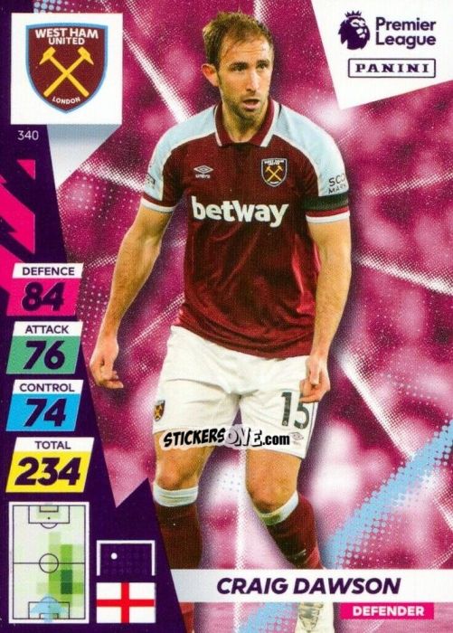 Figurina Craig Dawson - English Premier League 2021-2022. Adrenalyn XL Plus n. 340 - Panini