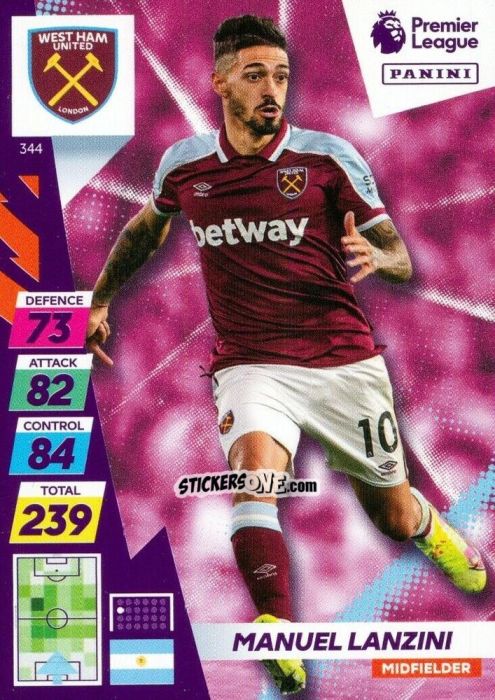 Cromo Manuel Lanzini - English Premier League 2021-2022. Adrenalyn XL Plus n. 344 - Panini