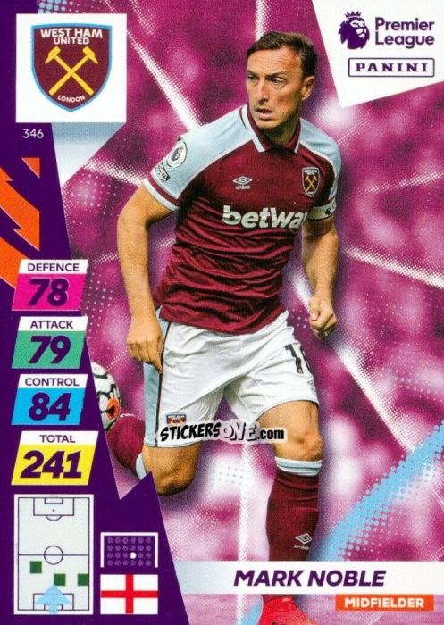 Cromo Mark Noble - English Premier League 2021-2022. Adrenalyn XL Plus n. 346 - Panini