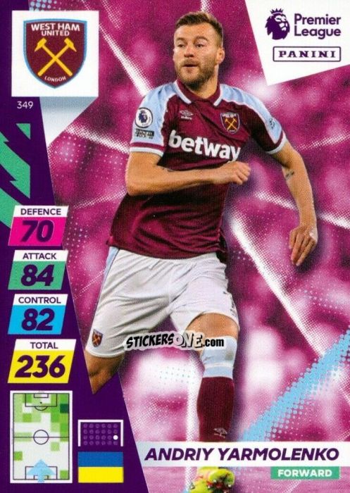 Cromo Andriy Yarmolenko - English Premier League 2021-2022. Adrenalyn XL Plus n. 349 - Panini