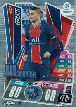 Figurina Marco Verratti - UEFA Champions League Chrome 2020-2021. Match Attax n. 102 - Topps