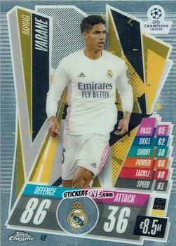 Figurina Raphael Varane - UEFA Champions League Chrome 2020-2021. Match Attax n. 42 - Topps