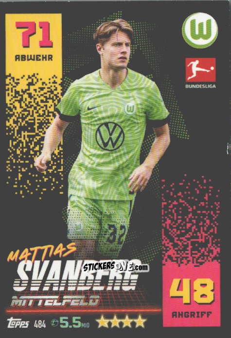 Cromo Mattias Svanberg - German Fussball Bundesliga 2022-2023. Match Attax n. 484 - Topps