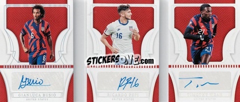 Figurina Gianluca Busio / Ricardo Pepi / Timothy Weah - National Treasures Road to FIFA World Cup 2022 n. TA-US2 - Panini