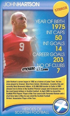 Cromo John Hartson - Heroes of Scottish Football
 n. 18 - Top Trumps