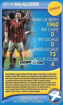 Cromo Kevin McAllister - Heroes of Scottish Football
 n. 11 - Top Trumps