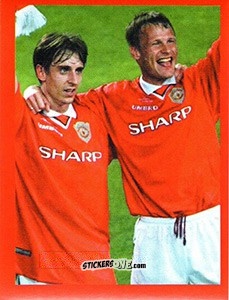 Figurina Teddy Sheringham / Gary Neville - Manchester United. Europe 2000 n. 124 - Futera