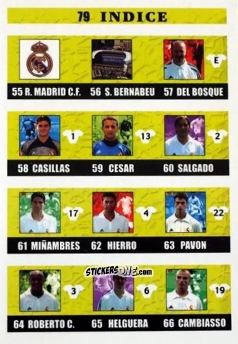 Sticker Indice - Las fichas de la Liga 2002-2003
 n. 79 - Mundicromo
