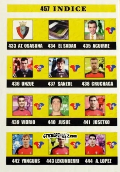 Sticker Indice - Las fichas de la Liga 2002-2003
 n. 457 - Mundicromo