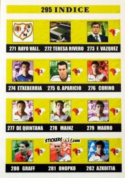 Sticker Indice - Las fichas de la Liga 2002-2003
 n. 295 - Mundicromo
