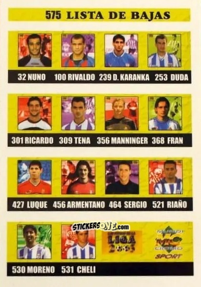 Sticker Indice Bajas - Las fichas de la Liga 2002-2003
 n. 575 - Mundicromo