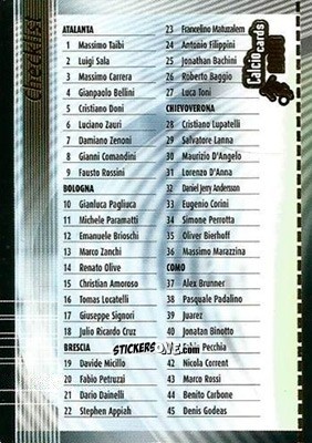 Figurina Checklist - Calcio Cards 2002-2003 n. CL1 - Panini