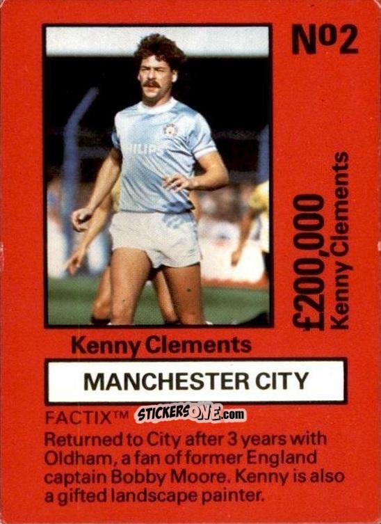 Cromo Kenny Clements - Emlyn Hughes' Team Tactix 1987
 n. MC2 - BOSS LEISURE
