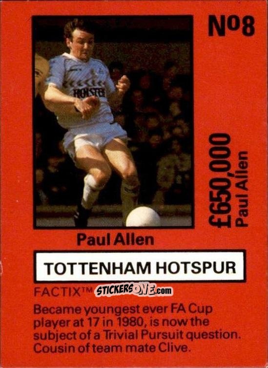 Sticker Paul Allen - Emlyn Hughes' Team Tactix 1987
 n. TH8 - BOSS LEISURE
