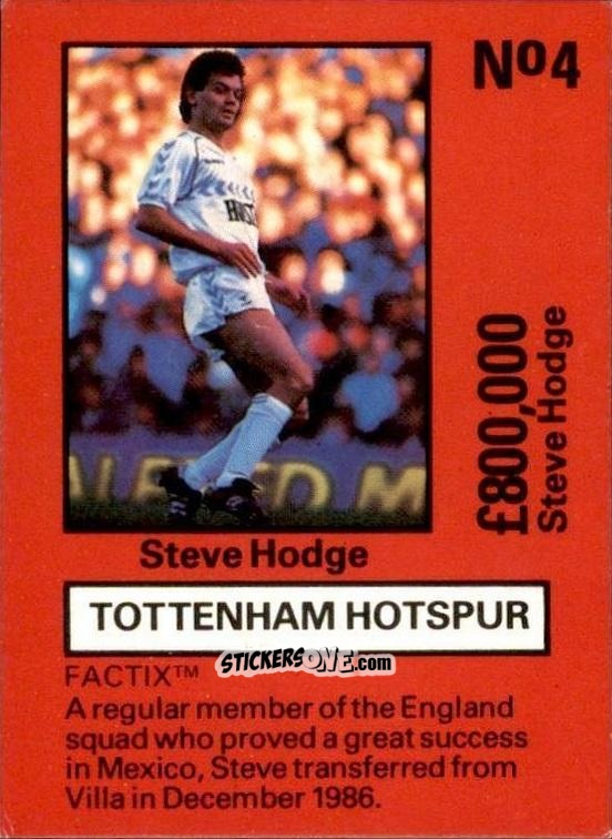 Sticker Steve Hodge - Emlyn Hughes' Team Tactix 1987
 n. TH4 - BOSS LEISURE
