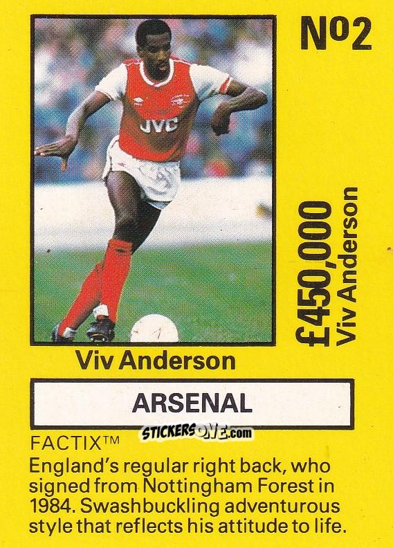 Sticker Viv Anderson - Emlyn Hughes' Team Tactix 1987
 n. AR2 - BOSS LEISURE
