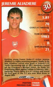 Sticker Jeremie Aliadiere - Arsenal Untouchables 2004-2005
 n. 23 - Top Trumps