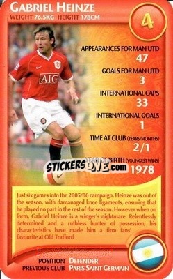 Sticker Gabriel Heinze - Manchester United 2006-2007
 n. 5 - Top Trumps