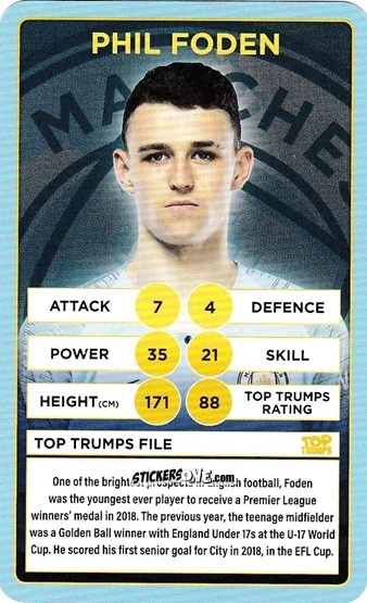 Cromo Phil Foden - Manchester City 2018-2019
 n. 26 - Top Trumps