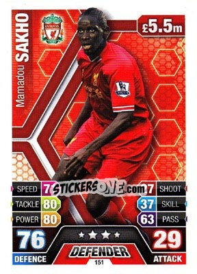 Cromo Mamadou Sakho - English Premier League 2013-2014. Match Attax n. 151 - Topps