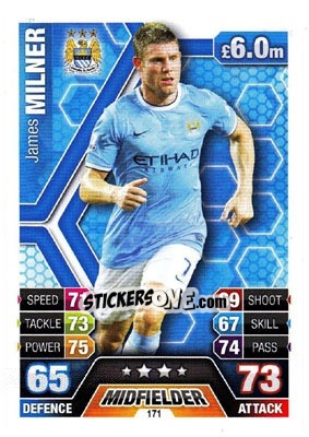 Cromo James Milner - English Premier League 2013-2014. Match Attax n. 171 - Topps