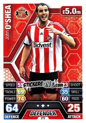 Figurina John O'Shea - English Premier League 2013-2014. Match Attax n. 272 - Topps