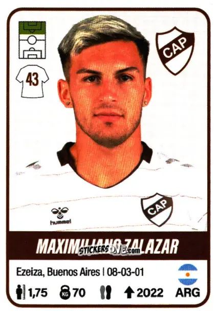 Sticker Maximiliano Zalazar - Fútbol Argentino 2023 n. 323 - Panini