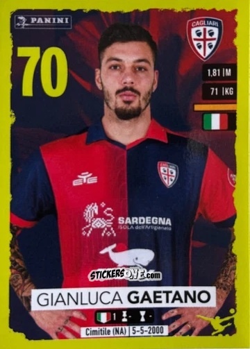 Sticker Gianluca Gaetano (Cagliari) - Calciatori 2023-2024
 n. U45 - Panini