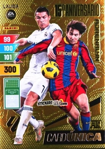 Cromo 15 Aniversario ( Cristiano Ronaldo / Lionel Messi ) - LaLiga 2023-2024. Adrenalyn XL
 n. CUN - Panini