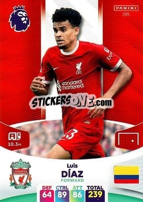Cromo Luis Díaz - English Premier League 2023-2024. Adrenalyn XL n. 205 - Panini
