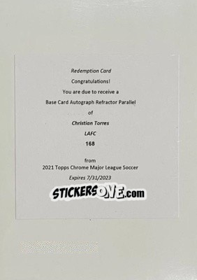 Cromo Christian Torres - Chrome MLS 2021
 n. ARE168 - Topps