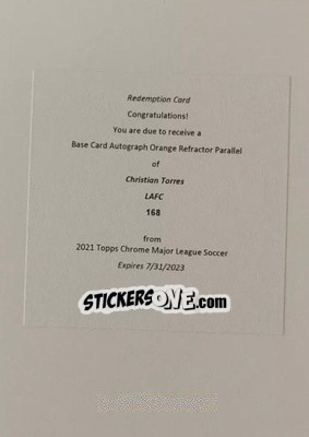 Cromo Christian Torres - Chrome MLS 2021
 n. ARE168b - Topps