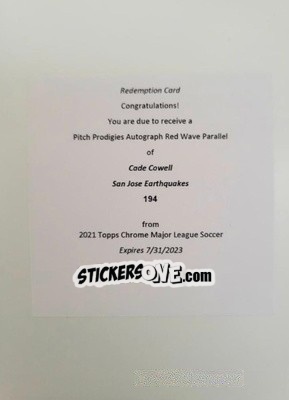 Sticker Cade Cowell - Chrome MLS 2021
 n. ARE194c - Topps