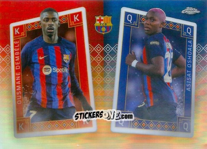 Figurina Ousmane Dembélé / Asisat Oshoala - Chrome FC Barcelona 2022-2023
 n. KQ-7 - Topps