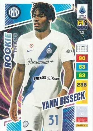 Cromo Yann Bisseck - Calciatori 2023-2024. Adrenalyn XL TITANS n. 74 - Panini