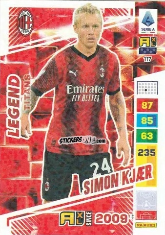 Figurina Simon Kjær - Calciatori 2023-2024. Adrenalyn XL TITANS n. 117 - Panini
