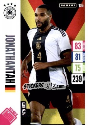 Sticker Jonathan Tah - England 2024 Tournament Edition. Adrenalyn XL
 n. 136 - Panini