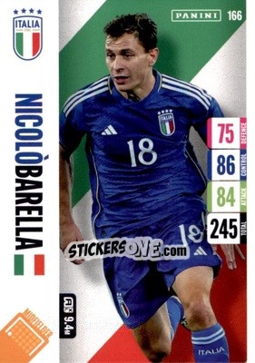 Figurina Nicolo Barella - England 2024 Tournament Edition. Adrenalyn XL
 n. 166 - Panini