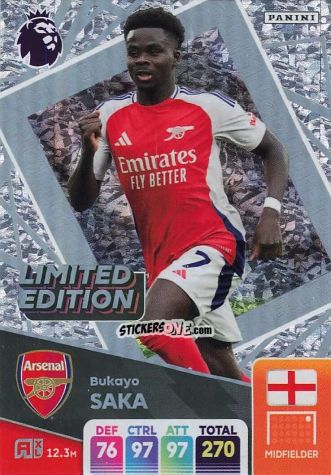Figurina Bukayo Saka - English Premier League 2024-2025. Adrenalyn XL
 n. LE-BS - Panini
