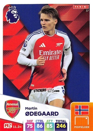 Figurina Martin Ødegaard - English Premier League 2024-2025. Adrenalyn XL
 n. 37 - Panini