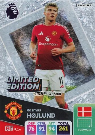 Figurina Rasmus Højlund - English Premier League 2024-2025. Adrenalyn XL
 n. LE-RH - Panini