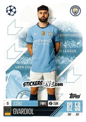 Figurina Josko Gvardiol - Uefa Champions League & Europa League 2024-2025. Match Attax n. 13 - Topps