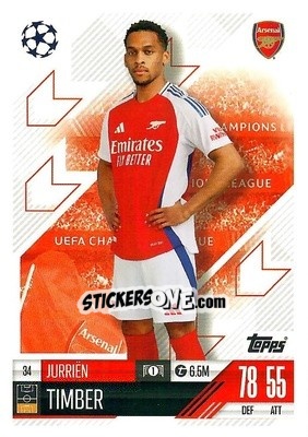 Cromo Jurriën Timber - Uefa Champions League & Europa League 2024-2025. Match Attax n. 34 - Topps