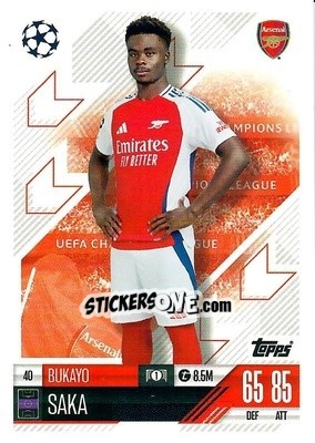 Figurina Bukayo Saka - Uefa Champions League & Europa League 2024-2025. Match Attax n. 40 - Topps