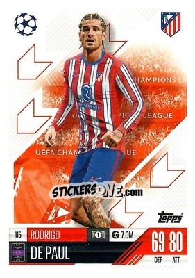 Figurina Rodrigo de Paul - Uefa Champions League & Europa League 2024-2025. Match Attax n. 115 - Topps