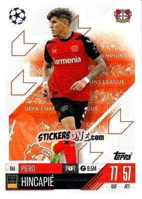 Cromo Piero Hincapie - Uefa Champions League & Europa League 2024-2025. Match Attax n. 194 - Topps