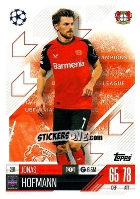 Sticker Jonas Hofmann - Uefa Champions League & Europa League 2024-2025. Match Attax n. 201 - Topps