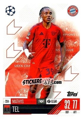 Figurina Mathys Tel - Uefa Champions League & Europa League 2024-2025. Match Attax n. 224 - Topps