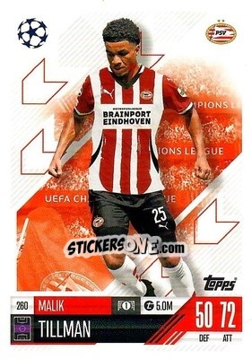 Figurina Malik Tillman - Uefa Champions League & Europa League 2024-2025. Match Attax n. 260 - Topps