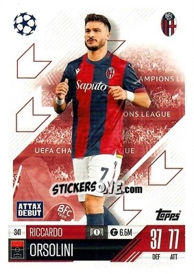 Cromo Riccardo Orsolini - Uefa Champions League & Europa League 2024-2025. Match Attax n. 341 - Topps